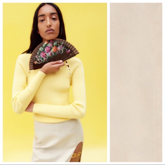 NWT. Zara 100% Linen Cream Cut out High-waist Midi Skirt. Size XS, S, M, L. - Picture 4 of 7